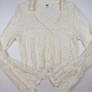 Madden NYC Cream Lace Blouse Size XL Sheer Floral Button Front Feminine Top